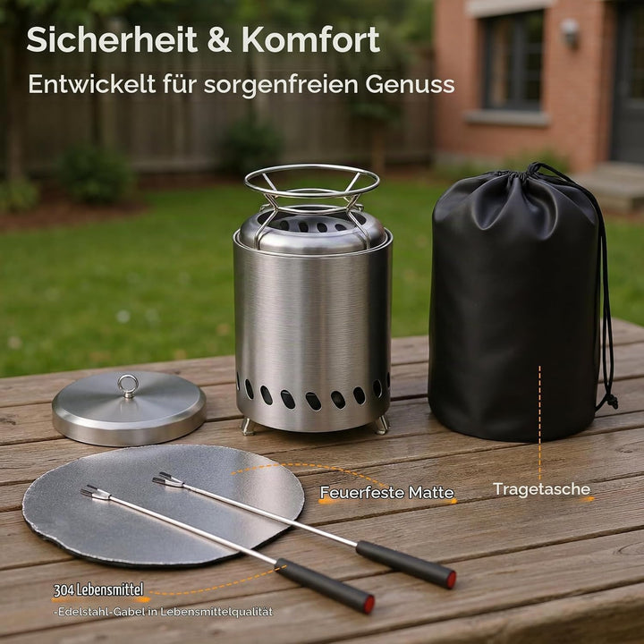 SMOOL Rauchfreier Tischfeuerkorb, Edelstahl raucharm, tragbaher Ofen für Camping, Outdoor &amp; Terrasse