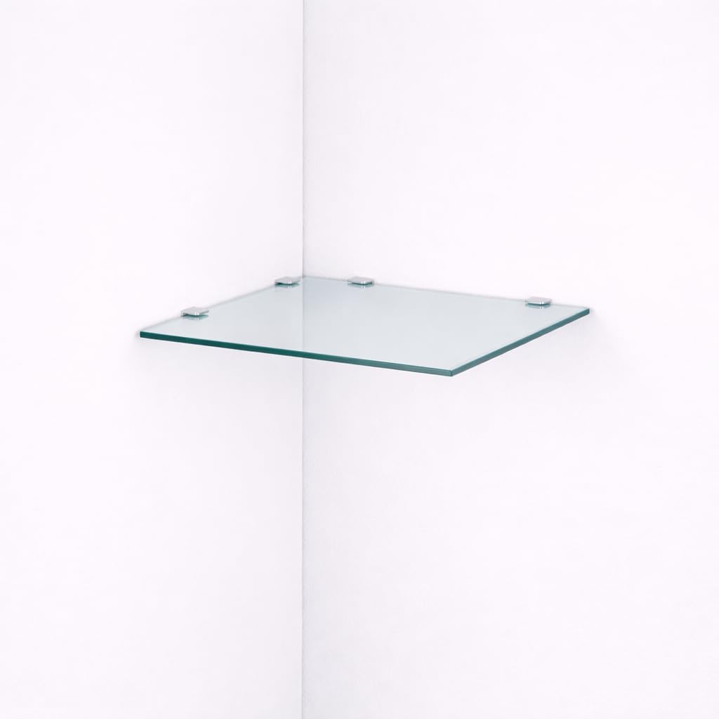 Euro Tische Glas Eckregal 25 x 25 cm, Wandregal für Badezimmer, Duschregal Bad, Glas Badregal mit 6m