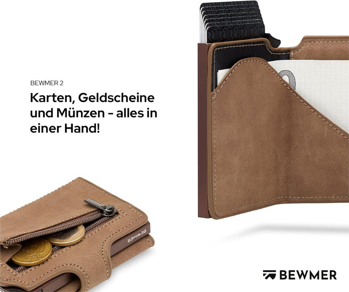 BEWMER 2 Shielded | Herren und Damen Slim Wallet mit RFID-Schutz Anti-Cloning | Kartenetui mit Münzf