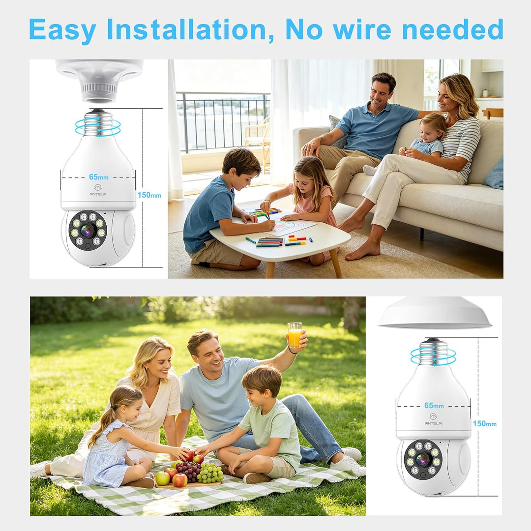 ANTELA Überwachungskamera 3MP 2K 2,4GHz, Bewegungserkennung, Zwei-Wege-Audio, kompatibel mit Alexa/G
