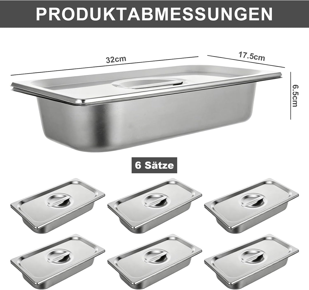 Panierschalen Set 6-teilig mit Deckel, GN 1/3 Behälter aus Edelstahl