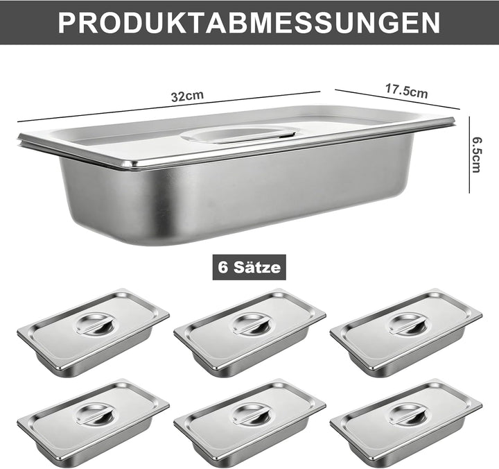 Panierschalen Set 6-teilig mit Deckel, GN 1/3 Behälter aus Edelstahl