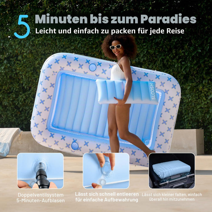 Sloosh aufblasbarer Sonnenpool, Luftmatratzte Pool, Sonnenbad mit abnehmbarem Kissen, persönlicher L