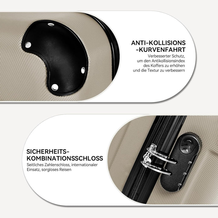 BEIBYE Hartschalen-Koffer Trolley Rollkoffer Reisekoffer Handgepäck 4 Rollen (M-L-XL-Set) (Champagne