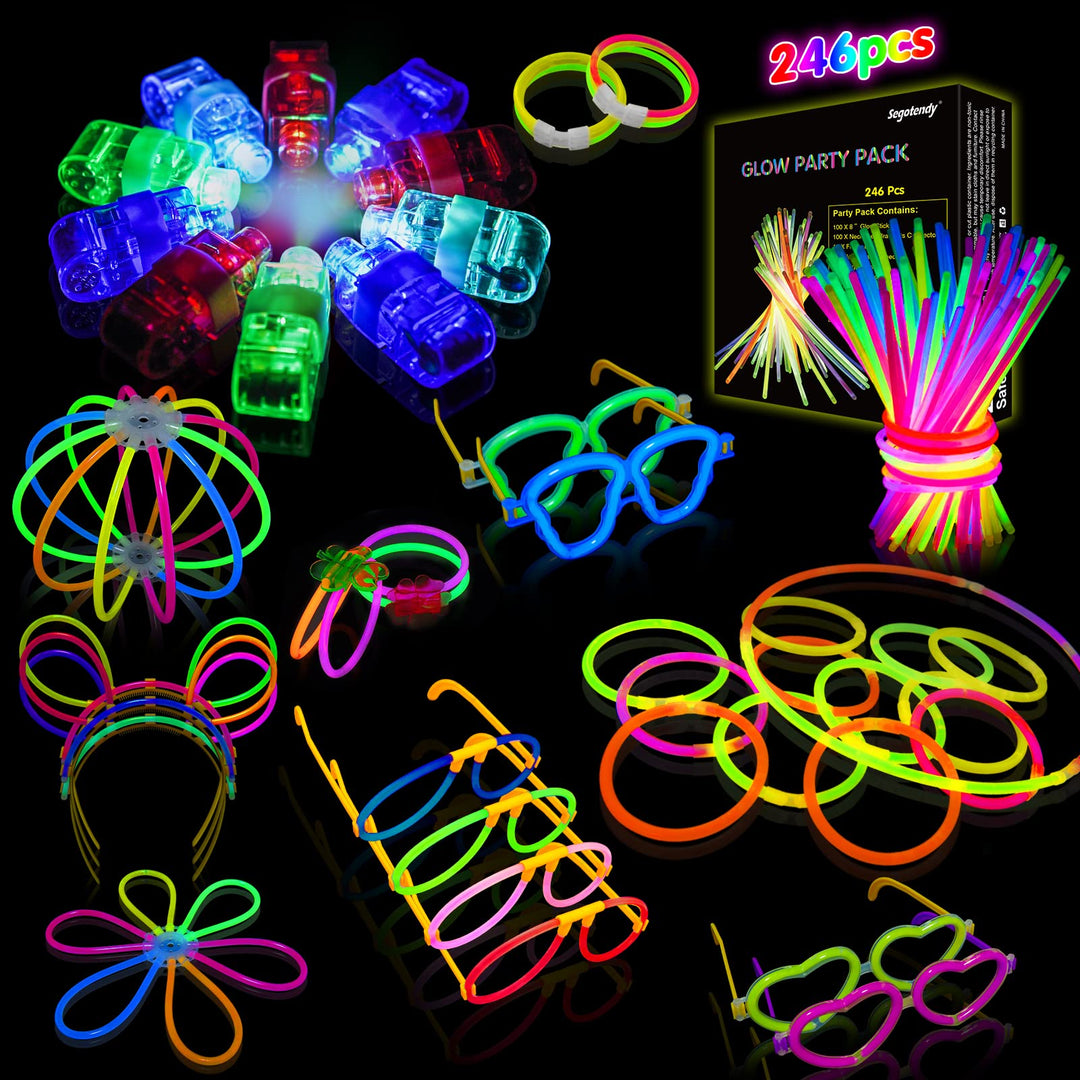 Segotendy 246PCS Knicklichter Party Set, Leuchtstäbe mit 10 Fingerlicht, Knicklichter 100 Stück Kind
