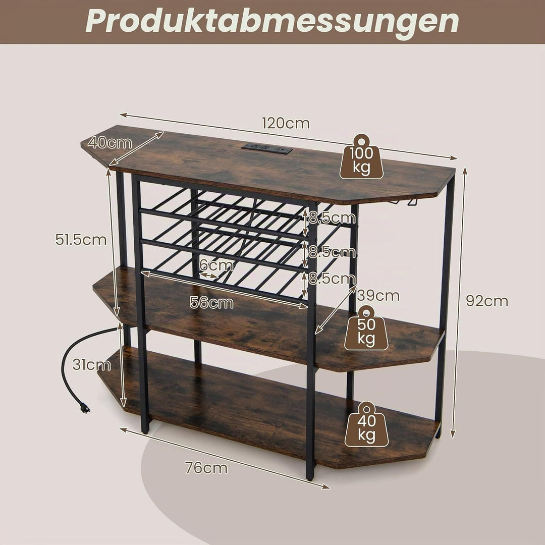 GIANTEX Sideboard mit Weinregal für 21 Flaschen, Schmaler Küchentisch mit 2 USB-Anschlüssen &amp; 2 Stec