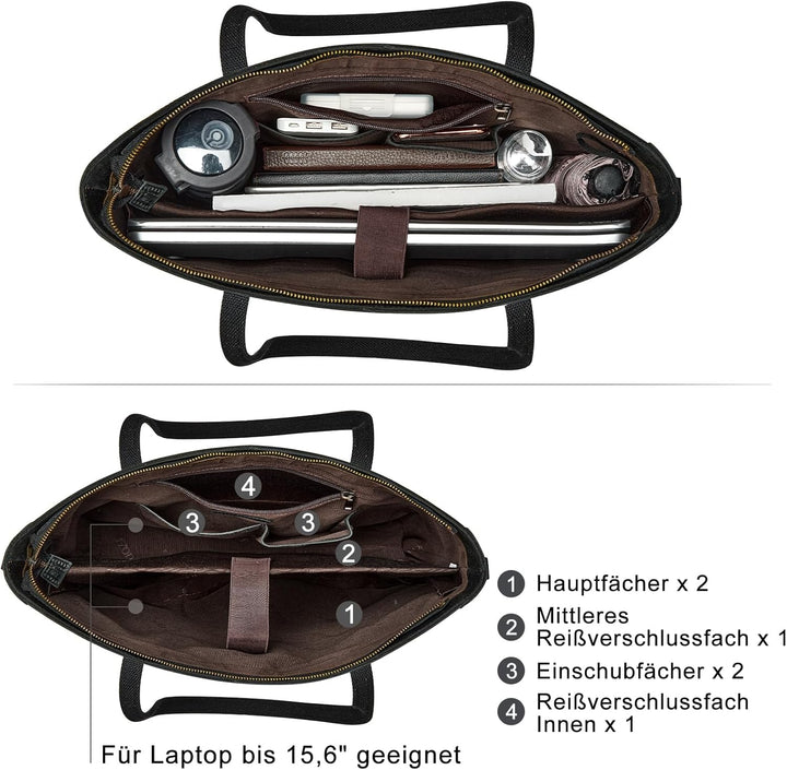 S-ZONE Damen Umhängetasche Echtleder Schultertasche Grosse Handtasche Arbeitstasche Schwarz-l, Schwa