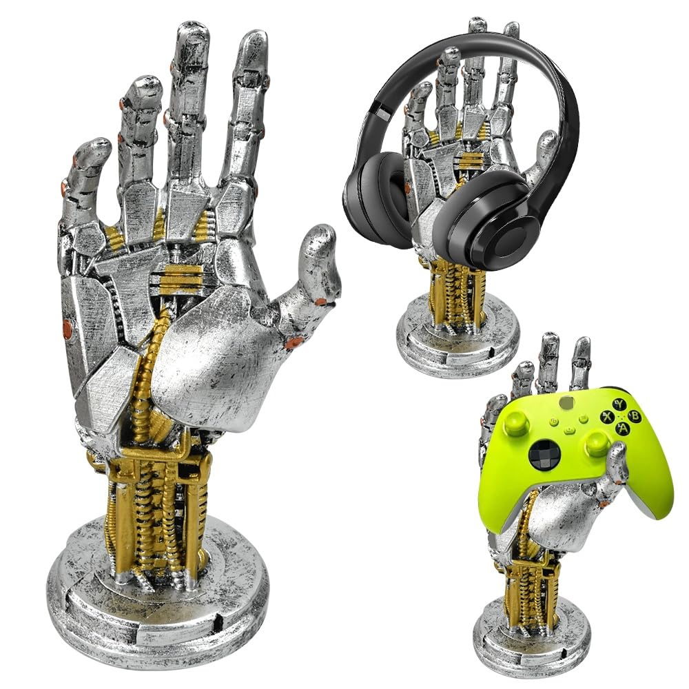 Cyberpunk Kopfhörerständer und Controller Ständer, Gaming Ständer Futuristisches Metalloptik Dekor C