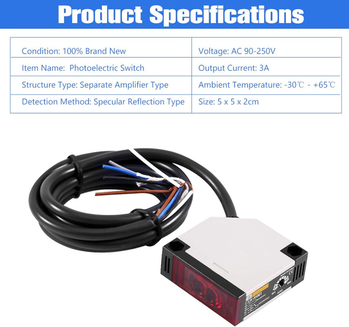 Keenso Reflexlichtschranke, 1 Stk E3JK-R4M1 Reflexions-Lichtschranke AC 90-250V 3A Lichtschranke Spi