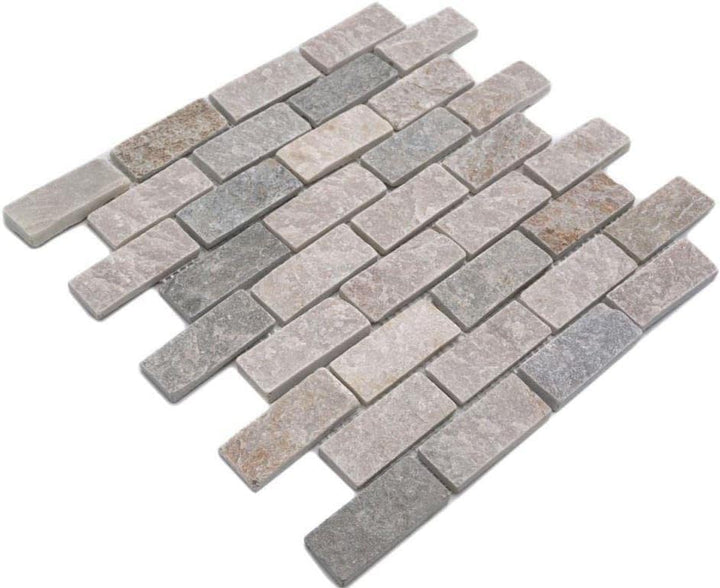 Mosaik Brick Quarzit beige/grau Quarzit Naturstein Küche, Mosaikstein Format: 66x26x10 mm, Bogengrös