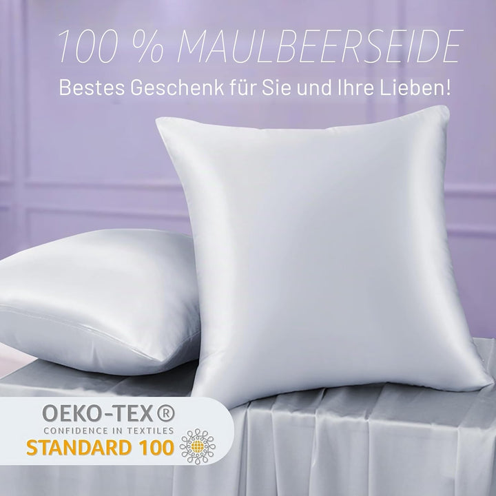 OLESILK Seide Kissenbezug Kissenhülle Haar- und Hautpflege mit Reissverschluss 16 Momme 1 Stück Silb