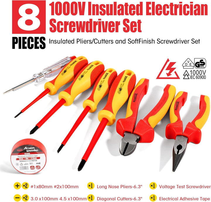 8 tlg VDE Isoliertes Schraubendreher-Set, Professionelles 1000V Isoliertes Elektriker-Werkzeugset, m