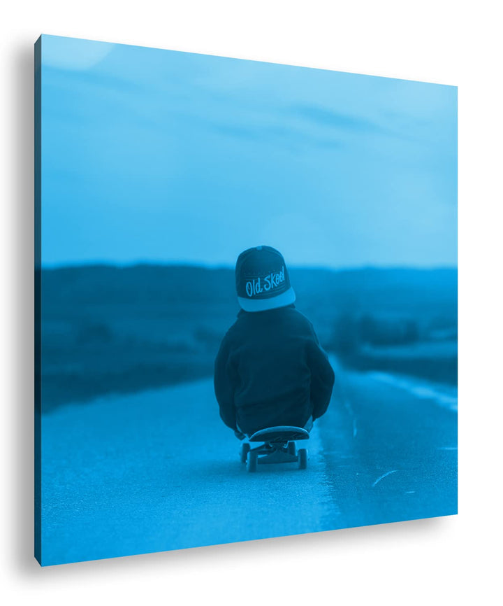 deyoli niedlicher Skater bei Sonnenuntergang Format: 60x60 Effekt: Monocrome Blau als Leinwandbild,