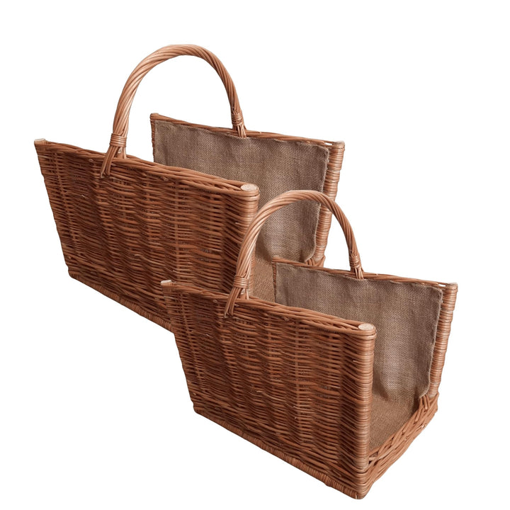 2er Set Kaminholzkörbe Aus Weide 50 x 35 cm + 47 x 30 cm Holzkorb Für Kaminholz Mit Jutefutter Stabi