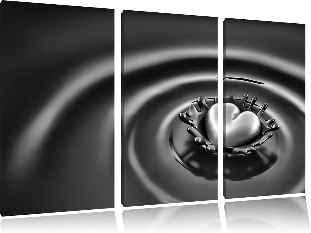 Pixxprint Monocrome, Goldherz in Schoko 3-Teiler Leinwandbild 120x80 Bild auf Leinwand