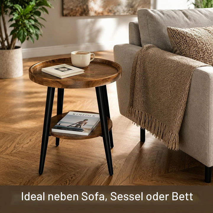 Beistelltisch Rund, Couchtisch Klein mit 2 Ablagen, Kleiner Runder Tisch Einfach zu Montieren (H48X