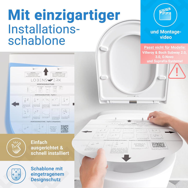 LOBENSWERK Toilettendeckel D Form [KURZ] einfache Montage | Klodeckel mit Absenkautomatik | Toilette