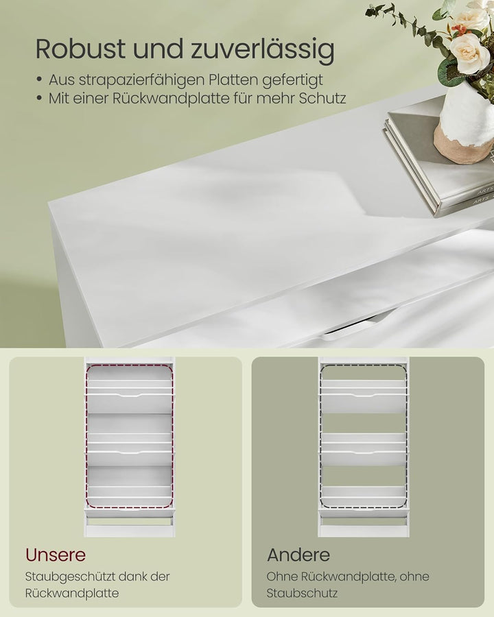 VASAGLE Schuhschrank 3 Klappen, Schuhkipper, Schuhregal, Schuhaufbewahrung, offenes Fach, Trennwand