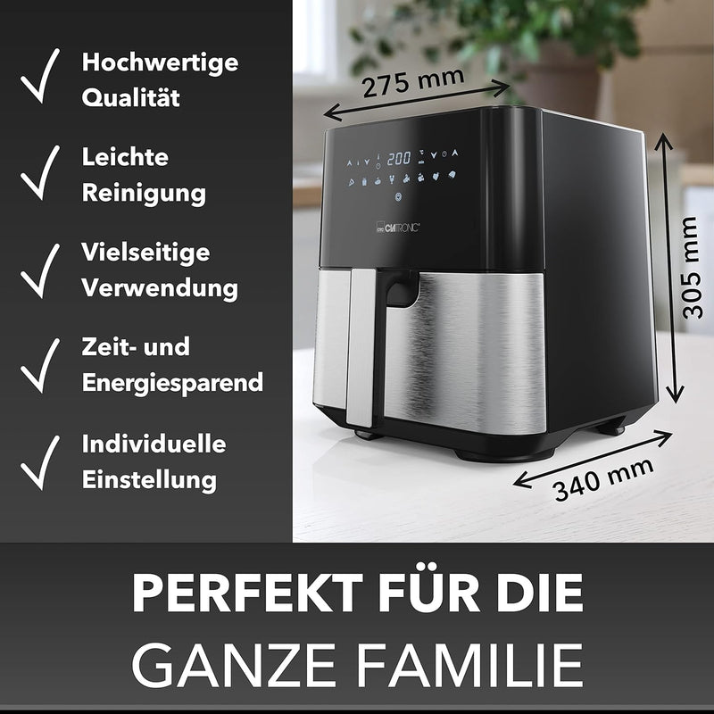 Clatronic® Heissluftfritteuse XXL - 5L Fritteuse | Heissluft für fettfreies frittieren| Edelstahl-Ai