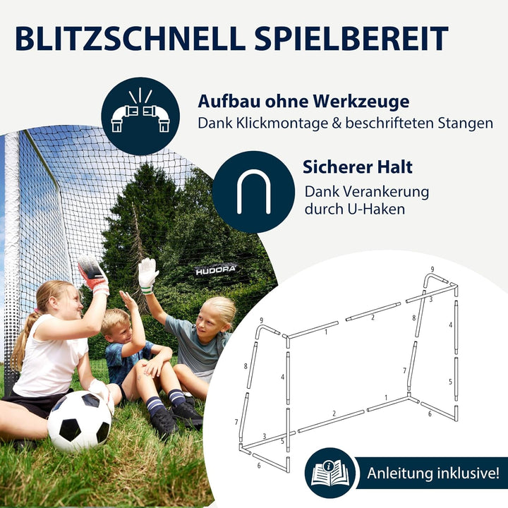 HUDORA Fussballtor Pro Tect Advanced – Outdoor Fussballtor mit Netz und wetterfester Ummantelung für