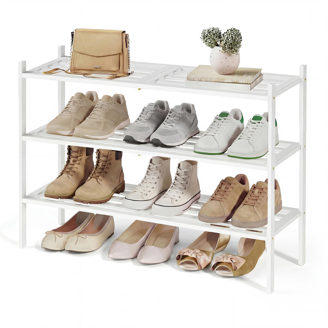 SONGMICS Schuhregal aus Bambus, Schuhablage 3 Ebenen, stapelbar, platzsparend, Regal für Flur, Wohnz