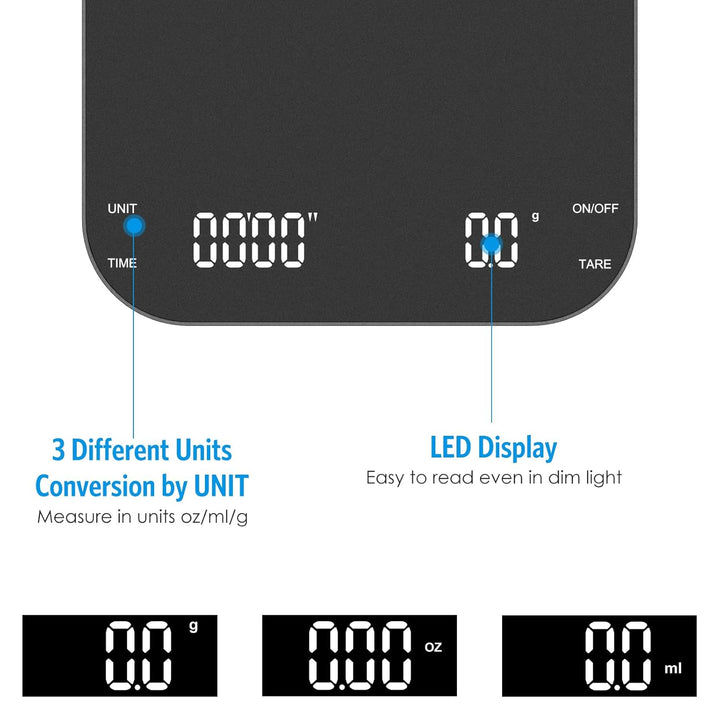 Brifit Kaffeewaage mit Timer, Espresso Waage 3kg/0.1g, Hochpräzise Feinwaage, Waage Küchenwaage USB,
