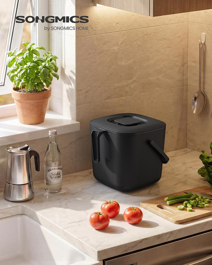 SONGMICS Biomülleimer Küche, 7 L Komposteimer mit Deckel, Geruchsdicht, Kleiner Tischabfalleimer mit