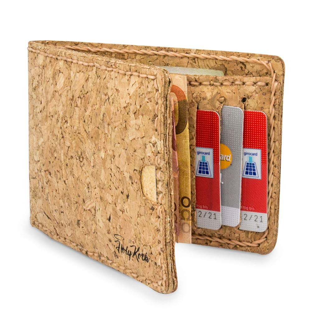 HolyKork schmales Portemonnaie, vegan aus Kork, 5 Kartenfächer, Münzfach & Geldklammer, nachhaltig