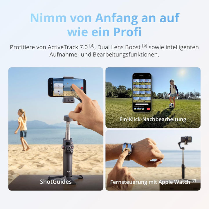 DJI Osmo Mobile 8 + Mic 3, Gimbal-Stabilisator für Smartphones, KI-Native-Tracking mit Audio und Bel