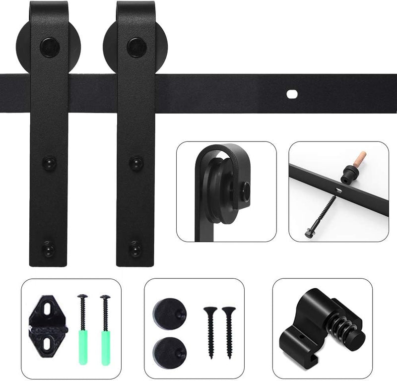 TSMST 296CM Schiebetürbeschlag Set, Schwarzes Schienenset passend für eine einzelne Holztür, J-Form