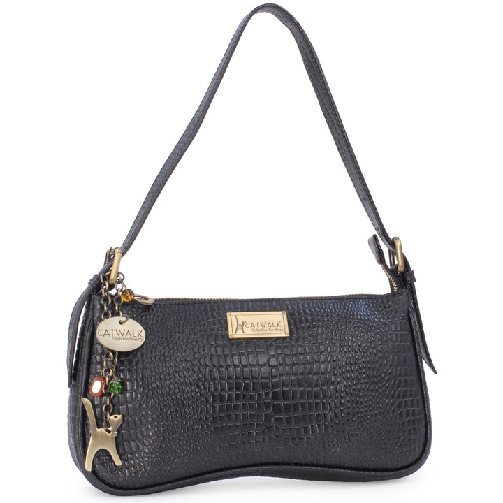 Catwalk Collection Handbags - Klein Damen Schultertaschen - Henkeltaschen - Leder mit krokodilprägun