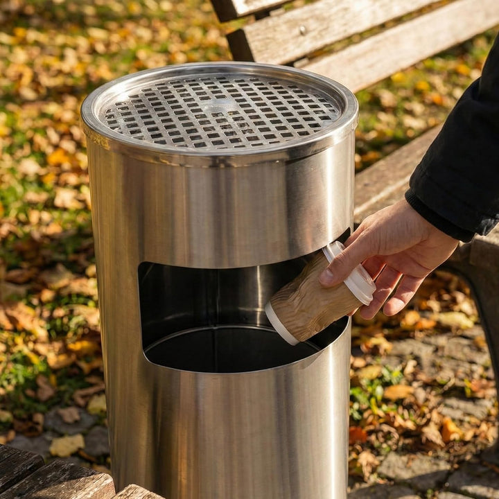 2-in-1 Mülleimer für draussen, mit 20 Liter fassendem Abfallbehälter 62cm, Silber. Silber 62 CM, Sil