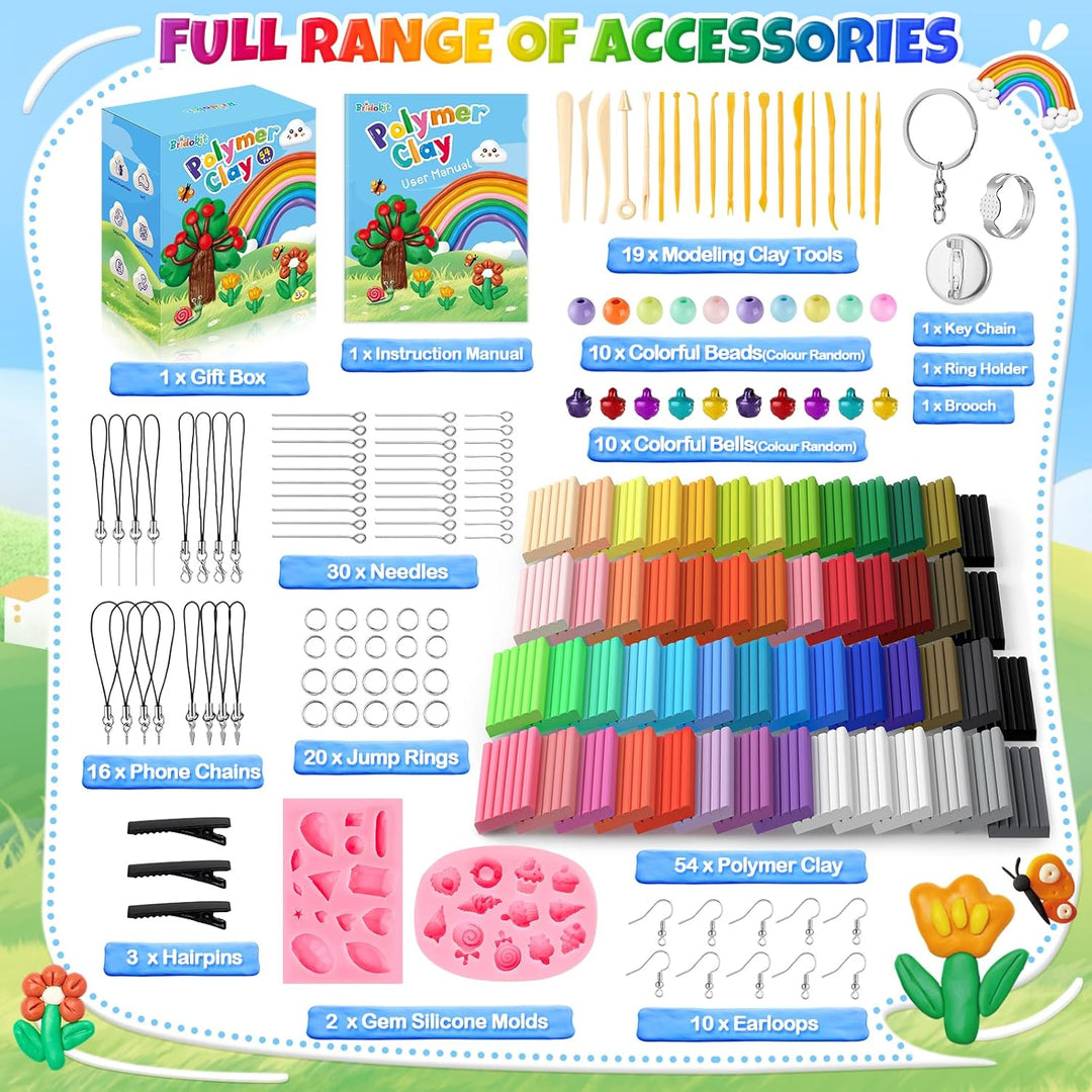Bridokit 54 Stück Knete Kit, Polymer Clay Set Mit 19 Schnitzwerkzeuge und 2 Edelsteinsilikonform für