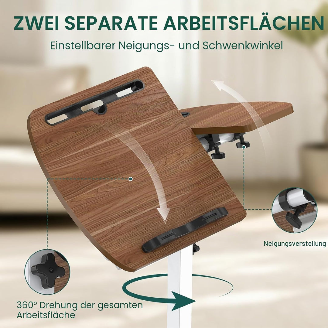 Soontrans Beistelltisch mit Rollen, Betttisch Klappbar 60×40cm, Laptoptisch Höhenverstellbar, Neigun