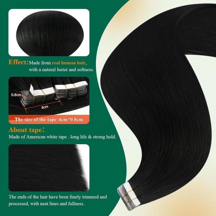 Easyouth Remy Tape in Echthaar Extensions Tape in Haarverlaengerung Schwarz Glatt Tape Extensions Ec