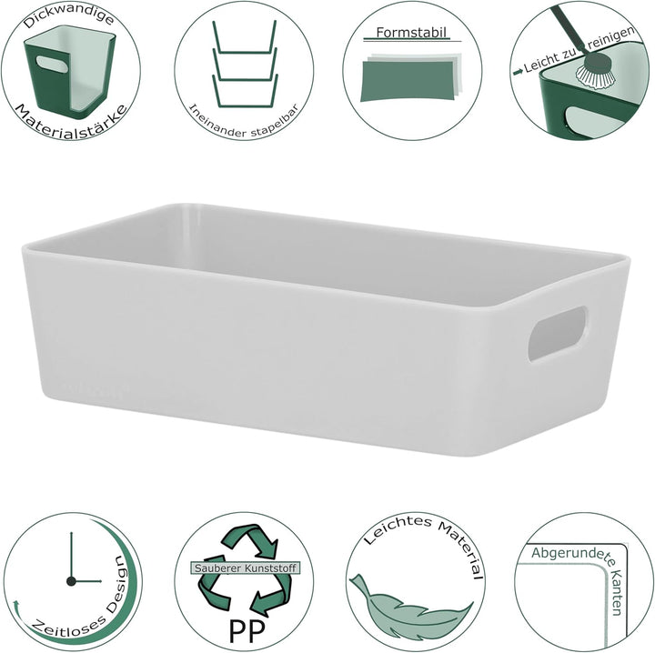 6x Ordnungsboxen - 6 cm hoch - GRAU - 20x12,5x6cm - 1,2 Liter - Ordnungskorb - Schubladenorganizer S