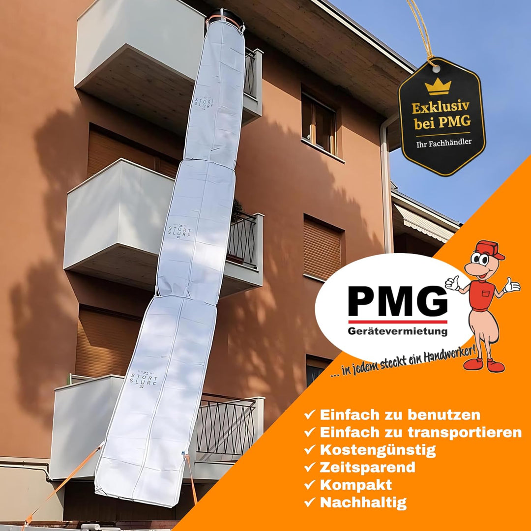 STORTSLURF Schuttrutsche 3m | Bauschuttrutsche inkl. Einfülltrichter und 4X Spanngurt optimales Set