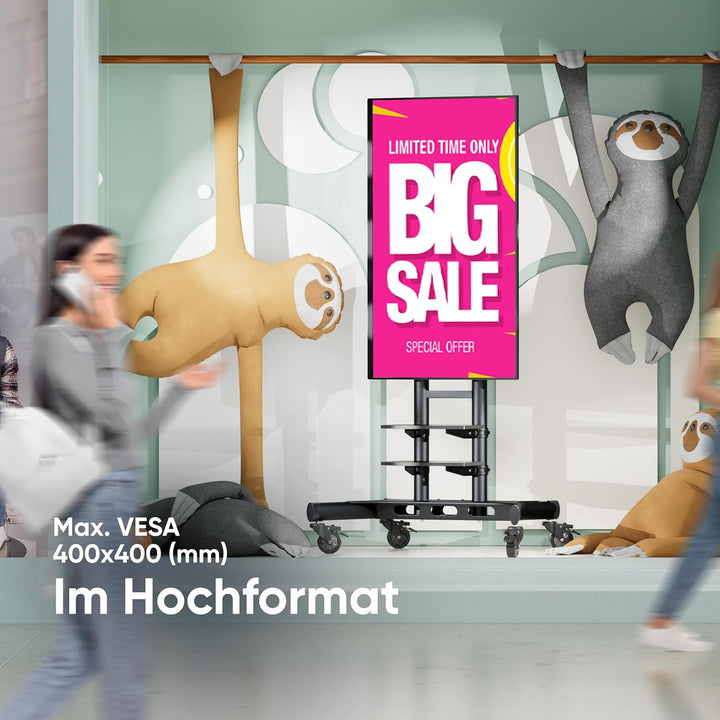 ONKRON Mobiler TV Ständer höhenverstellbar für 50” - 86” TVs bis zu 105 kg - Fernsehständer mit Roll