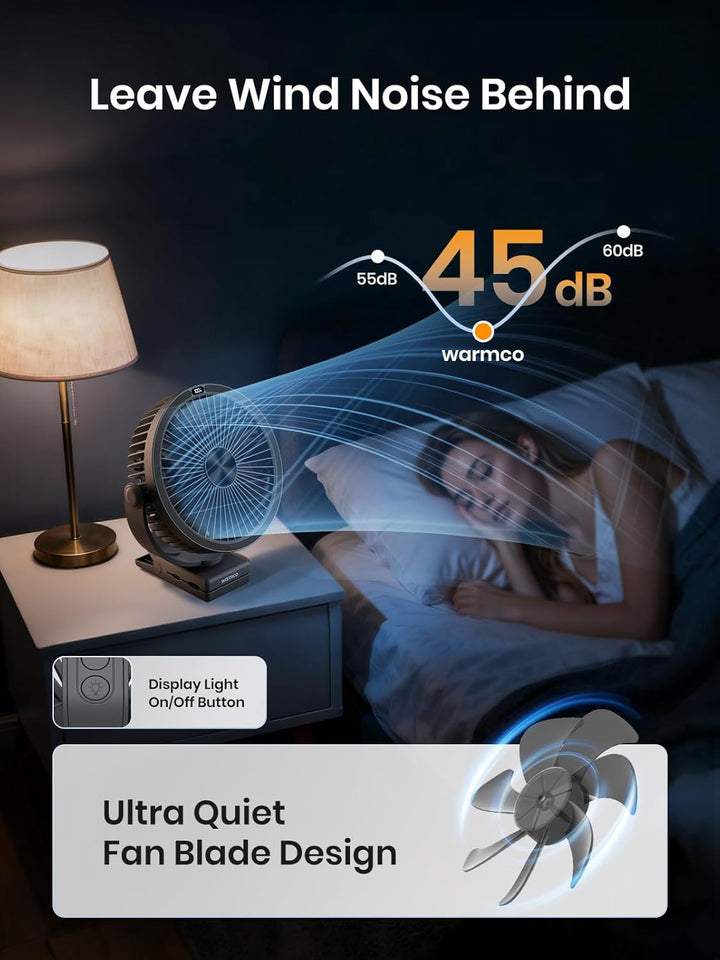 Warmco Tragbarer Tischventilator mit 10000 mAh, 720° Drehung & 3-in-1-Montage – 4 Geschwindigkeitsst