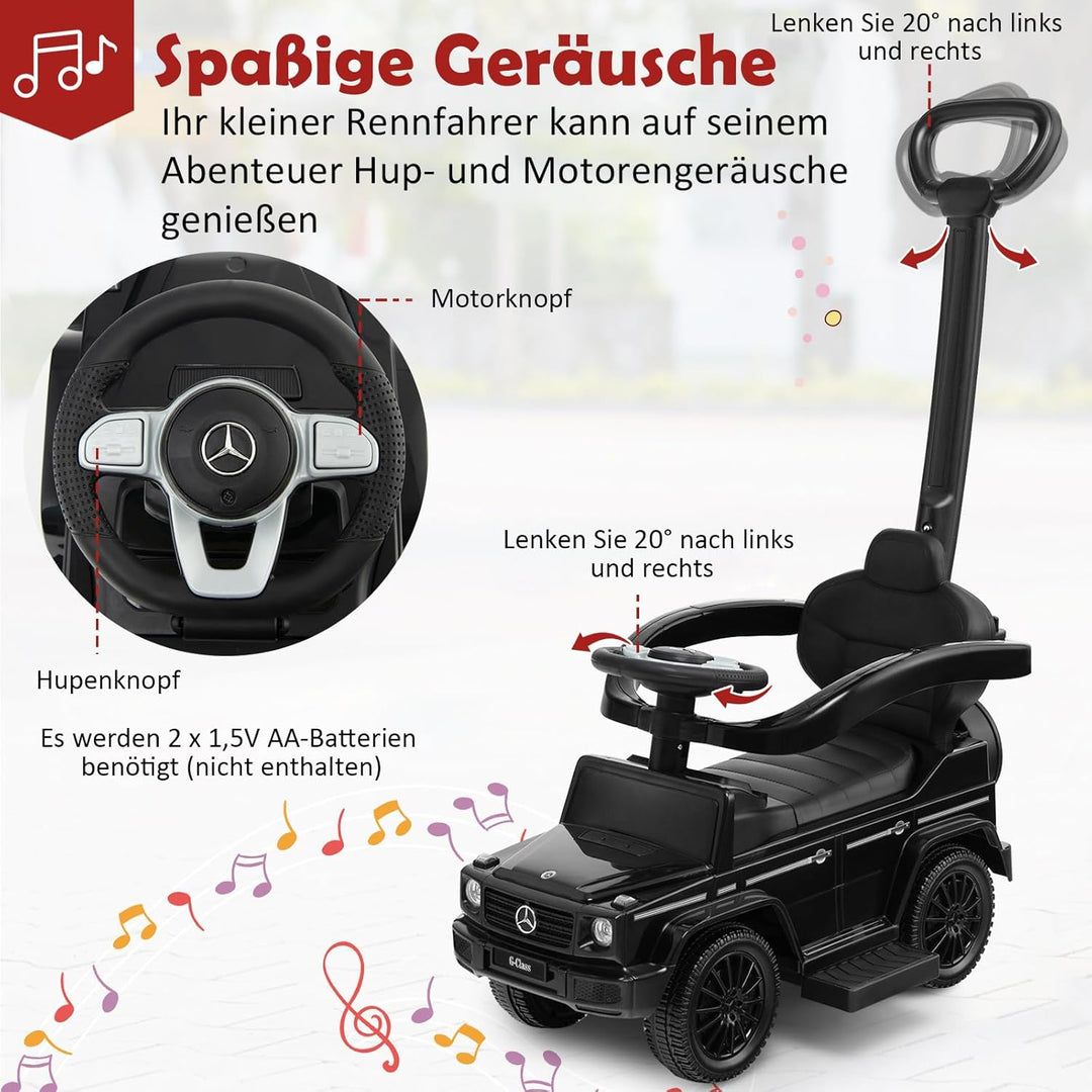 DREAMADE 3-in-1 lizenzierter Mercedes-Benz Rutschauto, Schiebewagen mit Schiebegriff, verstellbarem