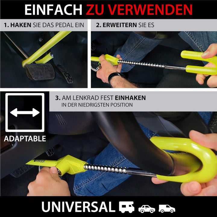 KRASER KR835 Lenkradkralle Lenkradschloss für Auto, Pedalschloss Wegfahrsperre Auto, Lenkradkralle W