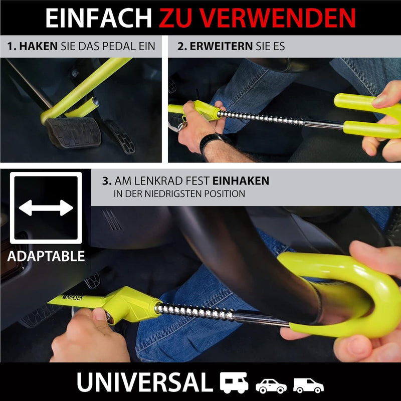 KRASER KR835 Lenkradkralle Lenkradschloss für Auto, Pedalschloss Wegfahrsperre Auto, Lenkradkralle W