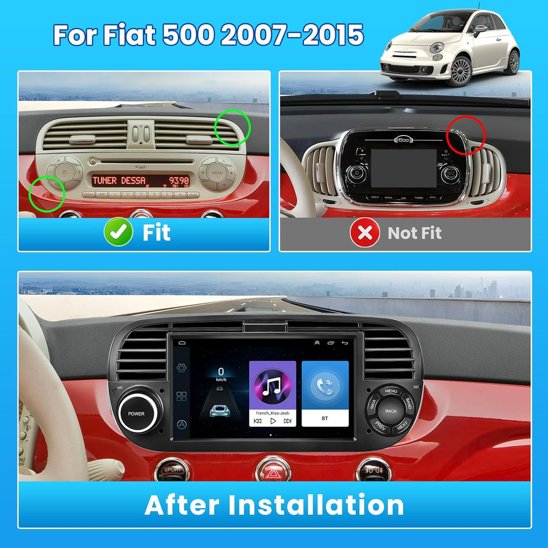 Hikity Android 13 Autoradio für FIAT 500 (2007-2015) mit Navi 7 Zoll Autoradio Bluetooth mit Bildsch