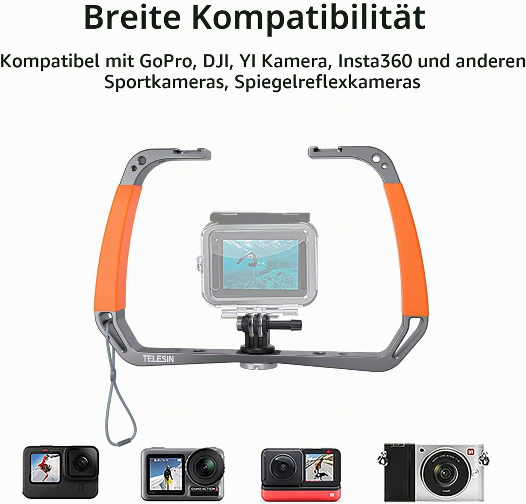 AuyKoo Diving Rig Stabilizer Aluminiumlegierung Doppelarmhalterung für GoPro Hero 11 10 9 8 7 6 Inst