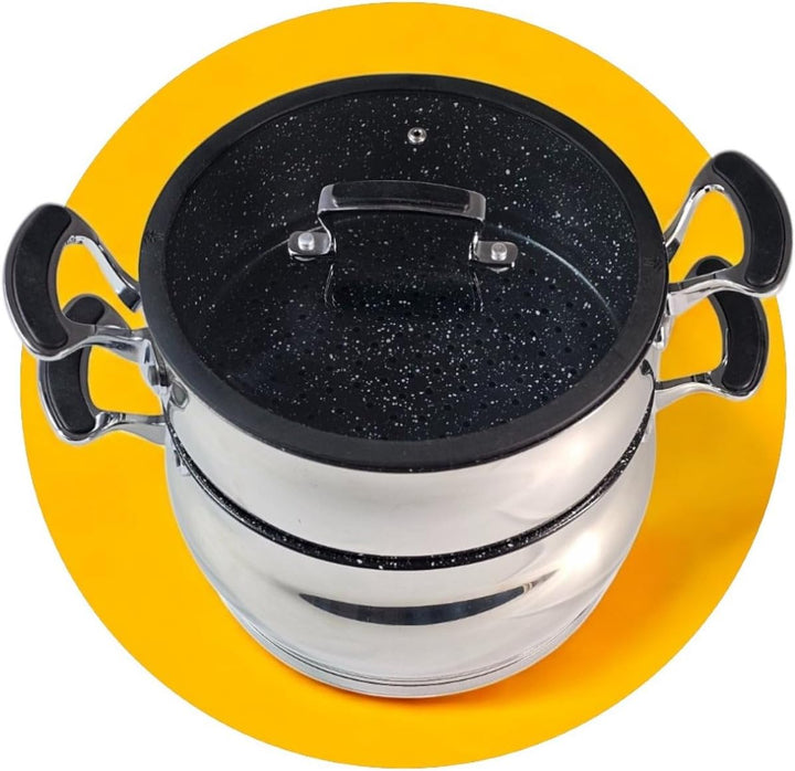 Couscoussier aus Edelstahl, innen aus Stein, 6 l 6 Liter Schwarz / Silber, 6 Liter Schwarz / Silber
