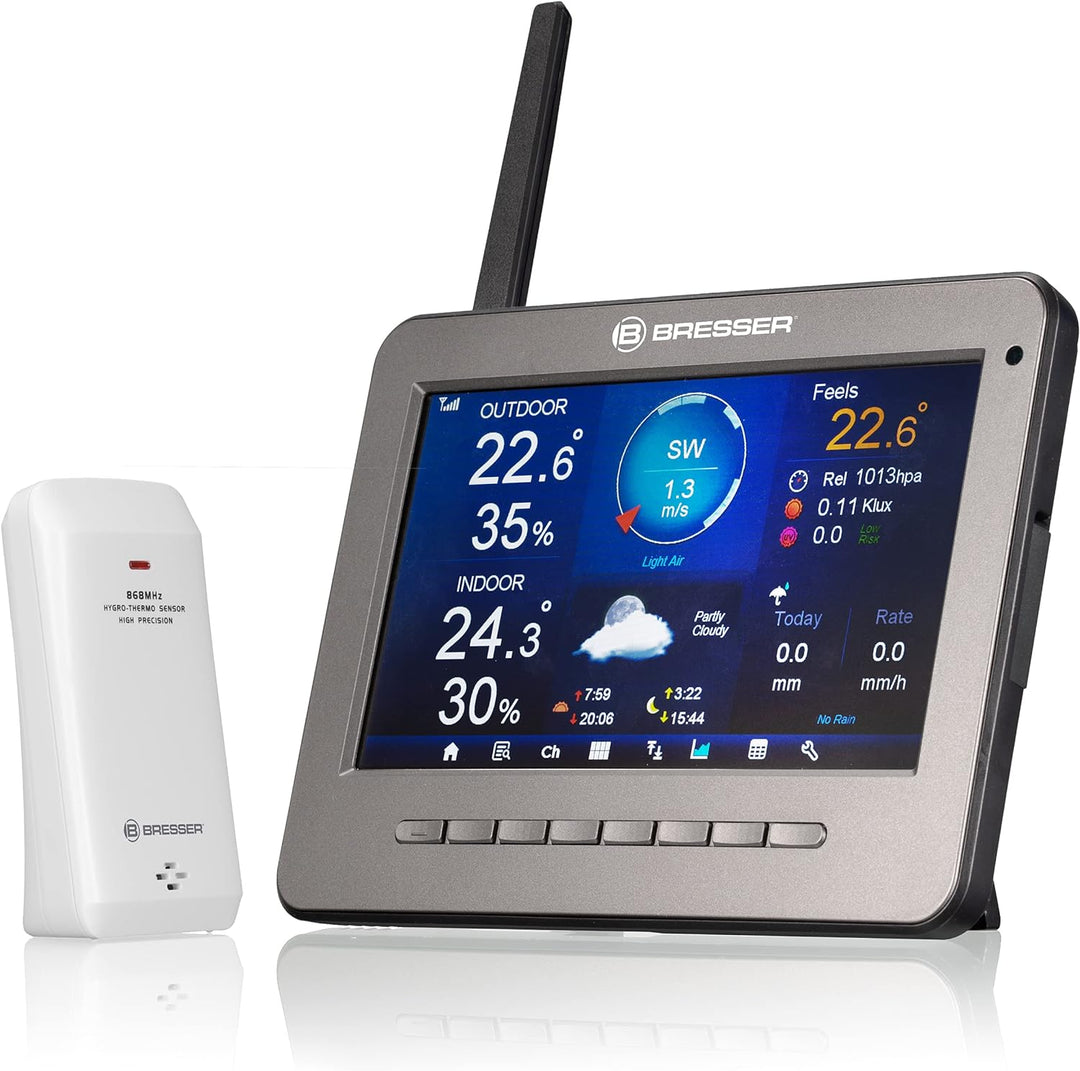 Bresser WLAN HD TFT Funk Wetterstation mit Profi Sensor und Regenmesser zur Messung von Wind, Luftfe
