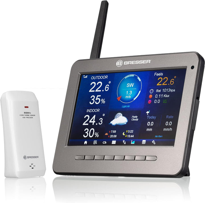 Bresser WLAN HD TFT Funk Wetterstation mit Profi Sensor und Regenmesser zur Messung von Wind, Luftfe