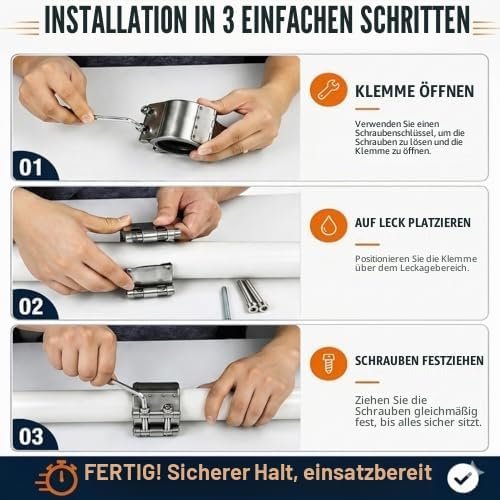 Rohrreparatur-Klemme, Leckversiegelung, Notfallrohr-Reparatur-Set für Kunststoff- und Metallrohre. (