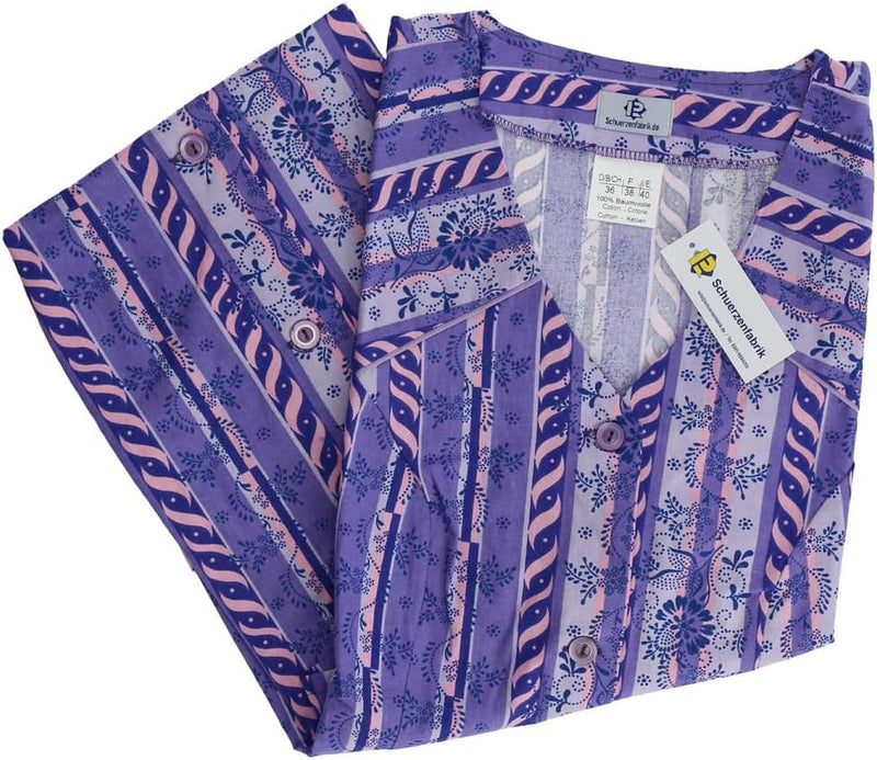 Knopfkittel Baumwolle bunt Kochschürze Hauskleid Kittel Schürze ohne Arm 38 violett, 38 violett