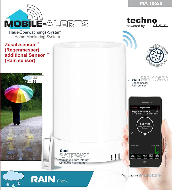 Technoline MA10040 Regenmesser Komplett-Set, Gateway und Funk-Regensensor mit kostenloser App für da